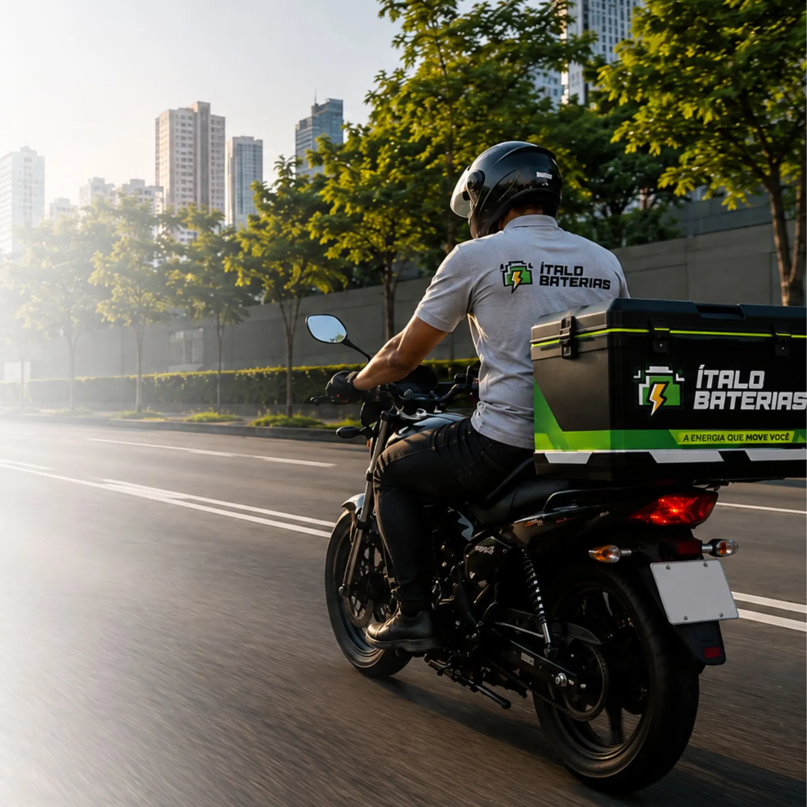 Entregador Ítalo Baterias em moto em Belo Horizonte
